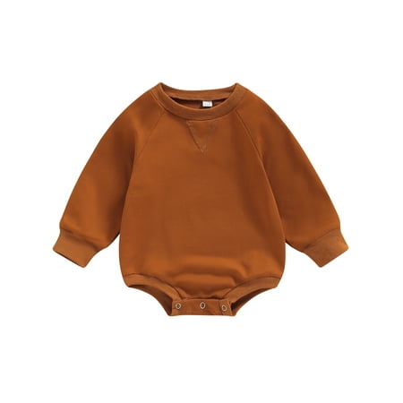 

Wallarenear Baby Girl Boy Sweatshirt Romper Solid Color Bubble Onesie Bodysuit Tops