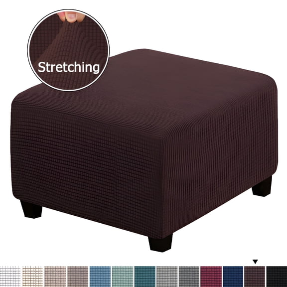 AUQ Square Ottoman Cover Stretch Spandex Jacquard, XL Brown Furniture Slipcover, Soft Pet Friendly Protector for Kids, Elastic Bottom Edges, Decorative Footstool Cover for Home Living Room