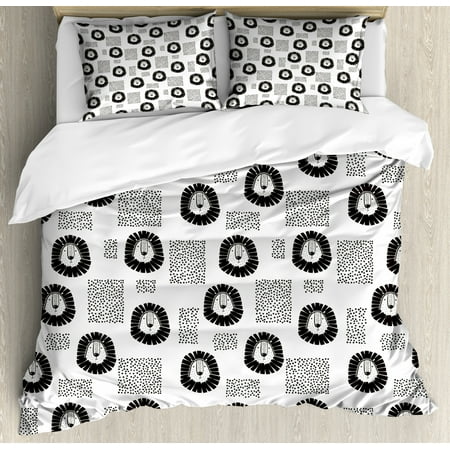 Black And White King Size Duvet Cover Set Lion With Dotted