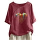 thumbnail image 1 of Blusas de Manga Corta para las Mujeres Impresas Cuello Redondo Camiseta Casual, Blusa de Algodón de Imitación para las Mujeres, 1 of 4
