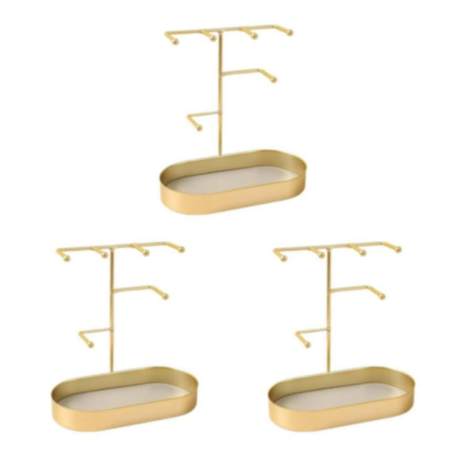 Dalazy Jewelry Organizer Stand Tray Display Rack Rings for Gold PU Leather Pad 20 x 10 x 21cm 3Set