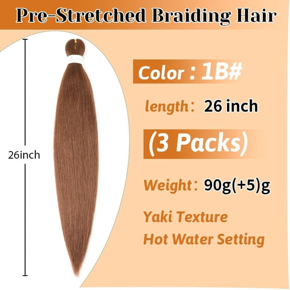 WEIF-Brown Braiding Hair 26 Inch Pre stretched Braiding Hair Extensions Yaki Braids Hair Hot Water Setting Synthetic Hair Colored Braiding Hair Pre stretched Crochet Hair(26Inch,3 Packs,30#)