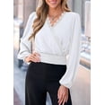 thumbnail image 5 of PRETTYGARDEN Women's Business Casual V Neck Wrap Blouse Lace Trim Soft Crop Tops, Smocked Waist Long Sleeve Shirts, Dressy Casual Office Work Going Out Outfits, Fall Clothes, 5 of 9