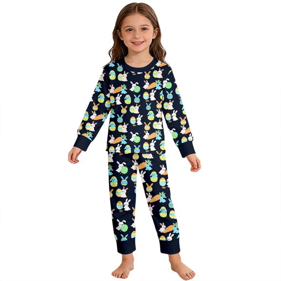 Tfken Girls 2 Piece Soft Pajamas Set Comfy Homewear Nightwear Casual Comfortable Pajamas Set Printed Pants Sleepwear Warm Winter Kids Lightweight Loungewear Outfit Size 2-3 Years Black