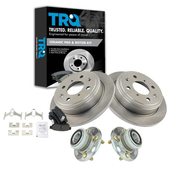 TRQ Rear Brake Pad & Rotor Kit Brake Pads Brake Rotor Wheel Hub Bearing Assembly Ceramic Fits Select 1990-2001 Acura Integra 1992-2000 Honda Civic 1995-1997 Civic del Sol