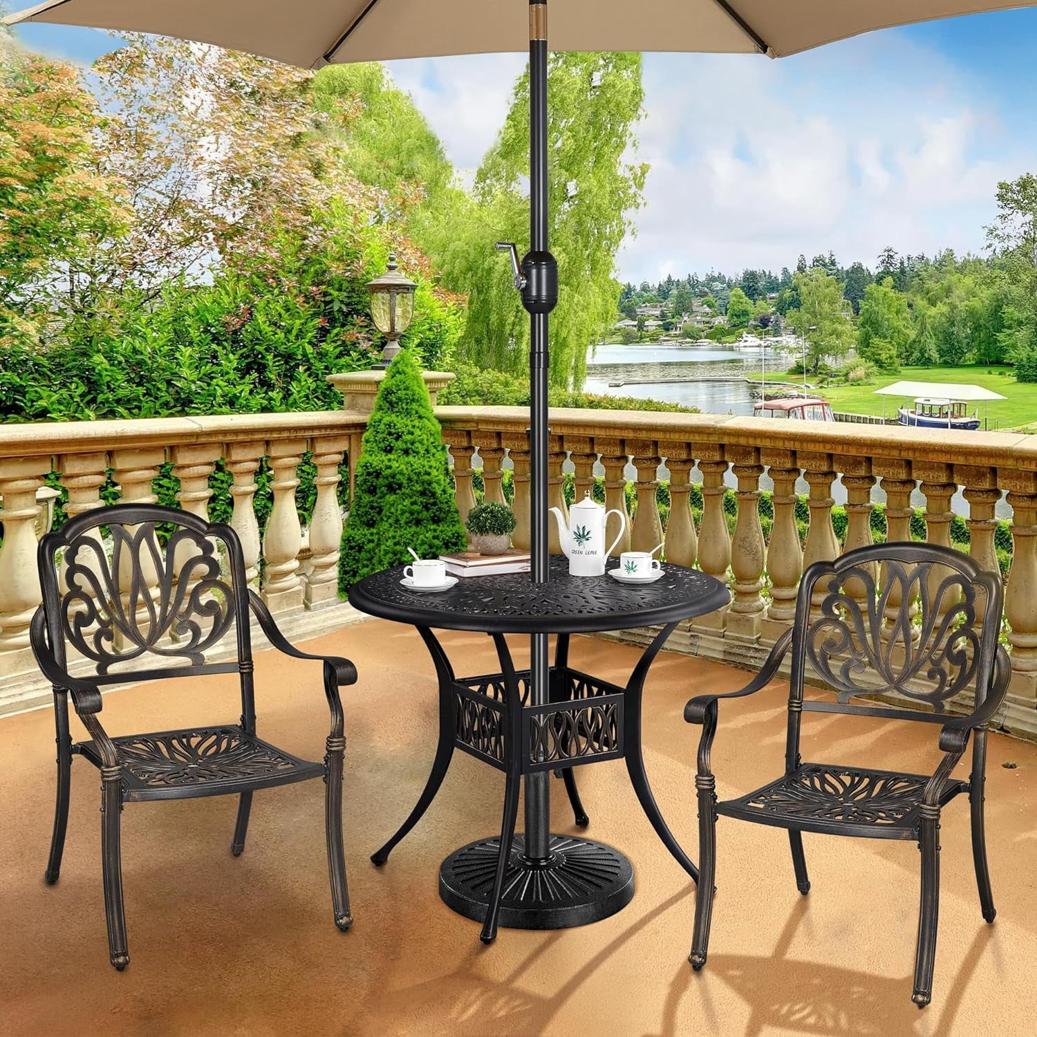 JFTER 18'' 30lbs Umbrella Base Outdoor Living Round Antiqued Umbrella Stand Heavy Duty Market Patio Umbrella Base for Garden & Yard?Black