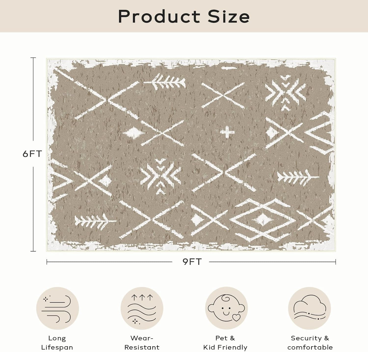 Phantoscope Earthy Moroccan Boho Rug — Low-Pile Living Room Rug, 6' x 9', Geometric Umber