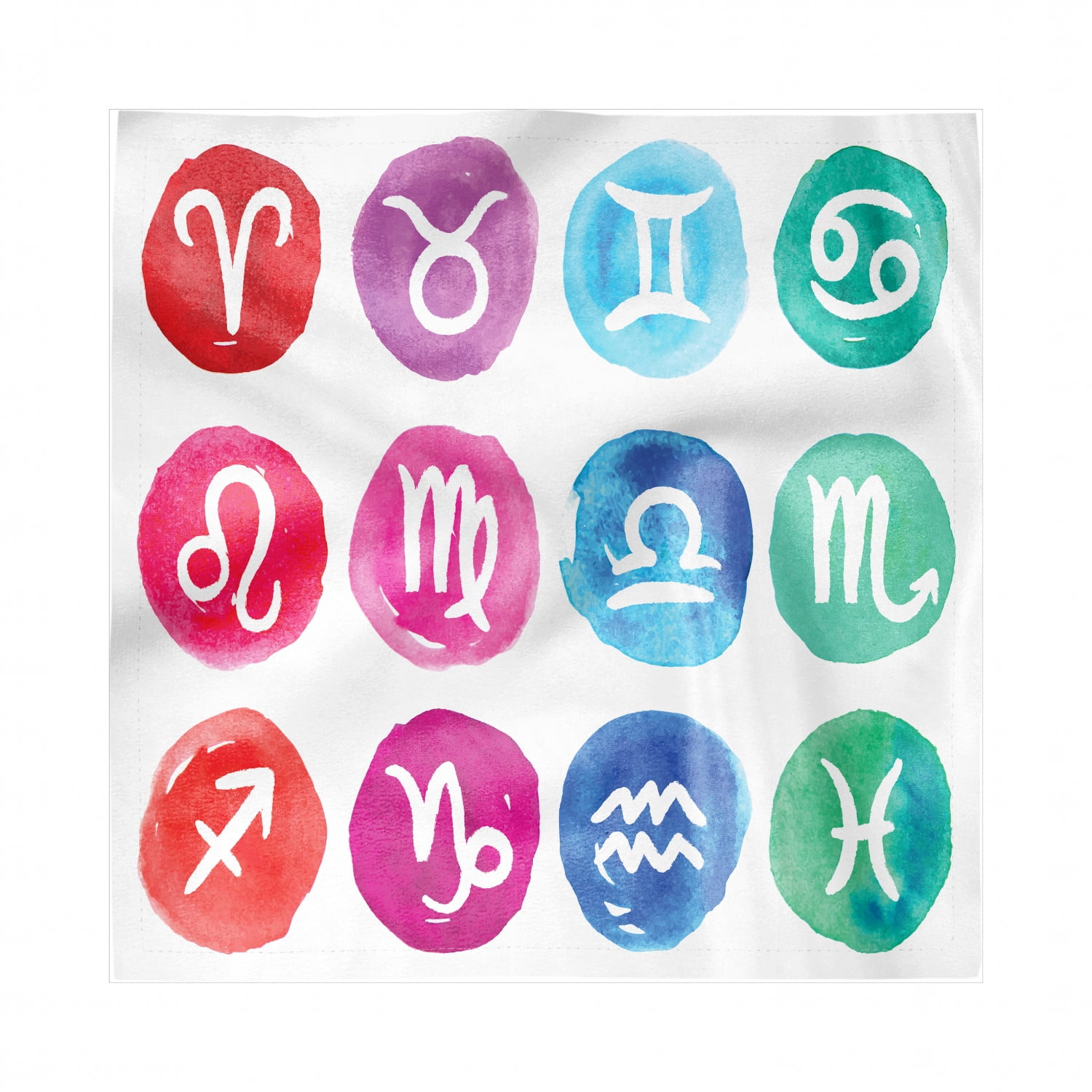 Zodiac Decorative Satin Napkins Set of 4, Watercolor Effect Rounds with