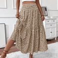 thumbnail image 4 of larppty Women's Summer Boho Skirt - High-Waist Ruffled Layered Floral Maxi Dress with Elastic Waist（Khaki， L）, 4 of 9