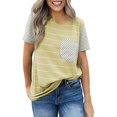 thumbnail image 1 of Blouses T-Shirts Décontractées à Manches Courtes à Blocs de Couleur Rayés pour Femmes, 1 of 6