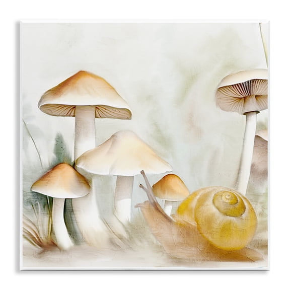 Stupell Industries Snail & Natural Mushrooms Plants & Flowers Painting Unframed Art Print Wall Art, 12 x 12