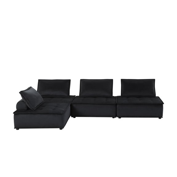 JUYG 120" Velvet 4-Piece Sectional Sofa, Black