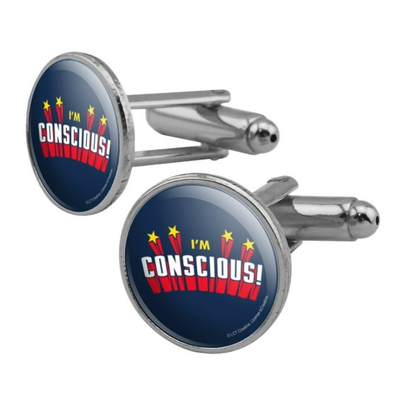 I'm Conscious Funny Humor Round Cufflink Set Silver Color