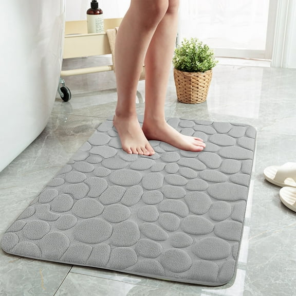 Bathroom Rugs Memory Foam 20*32 Inches,Cobblestone Bath Carpet Absorbent,Easier to Dry for Bathroom Floor Rugs Light Gray