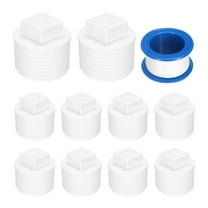 10Pack 1 Inch PT Male Thread Pipe Fitting Plug, Cleanout Plugs, Water Drain End Caps Coupling Adapter with Tape for Water Heater Supply Lines, Plumbing, White