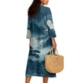 thumbnail image 2 of COEQINE Womens Plus Size Dress Loose V Neck 3/4 Sleeve Flattering Wrap Dress, Wrinkle-Free Machine Washable Boho Sundress for Cocktail Party, Size 3XL, Pine Landscape Blue, 2 of 6