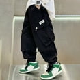 thumbnail image 5 of SonxaHe Big Boys Pants Warm Drawstring Elastic Joggers Loose Sports Winter Cargo Sweatpants Black,Sized 8-9, 5 of 7