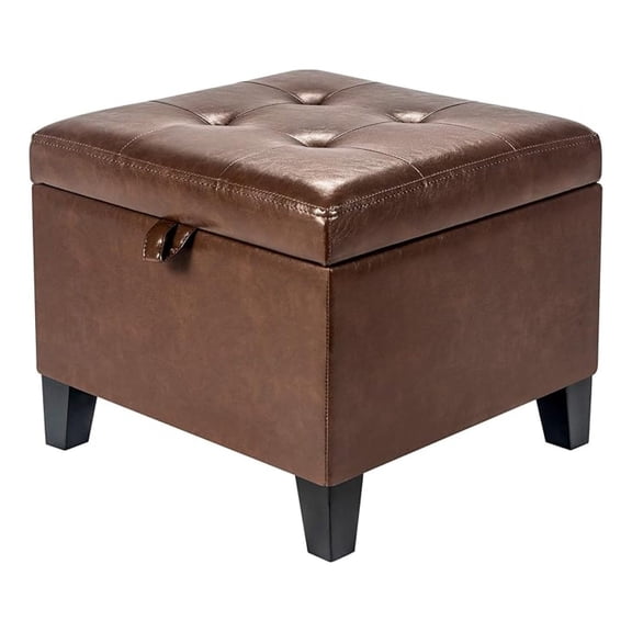 17 Inch Storage Ottoman Foot Rest,Square Faux Leather Foot Stool,Small Ottoman with Storage,Padded Seat for Entryway,Living Room,Bedroom,Couch,Under Desk,Coffee