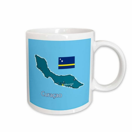 

3dRose Colorful outline map and flag of the Caribbean island of Curacao Ceramic Mug 11-ounce