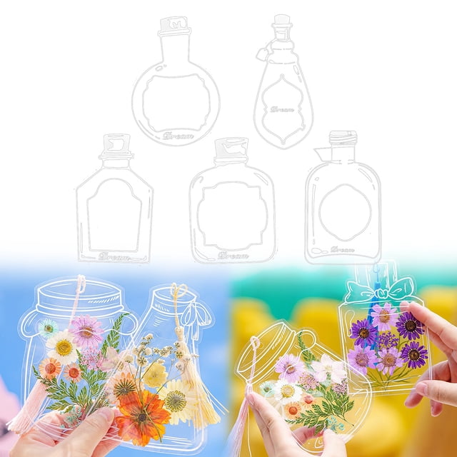20PC Large Size Bookmark Flower Page Clips Bookmarks Children Handmade DIY Transparent Flower Page Glass Bottle Wishing Bottle Sticker