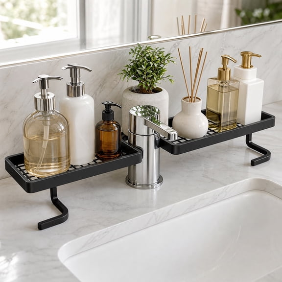 Bathroom Sink Shelf Over Faucet, Behind the Faucet Sink Organizer, Freestanding Space-Saving Storage Rack, Kitchen Sink Caddy with U-Shaped Groove, Rustproof Durable for Countertop Vanity