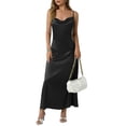 thumbnail image 1 of RXMEKW Robe Maxi en Satin pour Femmes avec Col Bénitier et Bretelles Spaghetti, Robe de Soirée Ajustée Unie pour Invitée de Mariage et Cocktail, 1 of 7