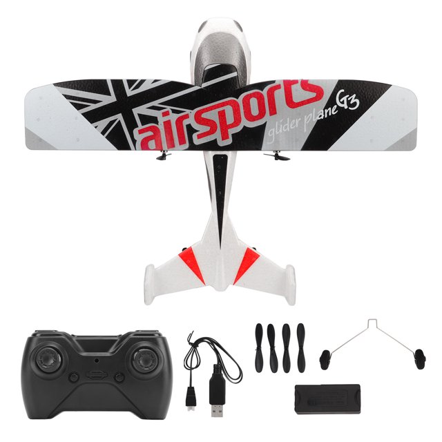 Avión de control remoto de plástico rojo apto para principiantes y niños, planeador RC EPP de 2,4 GHz con batería única y luces LED