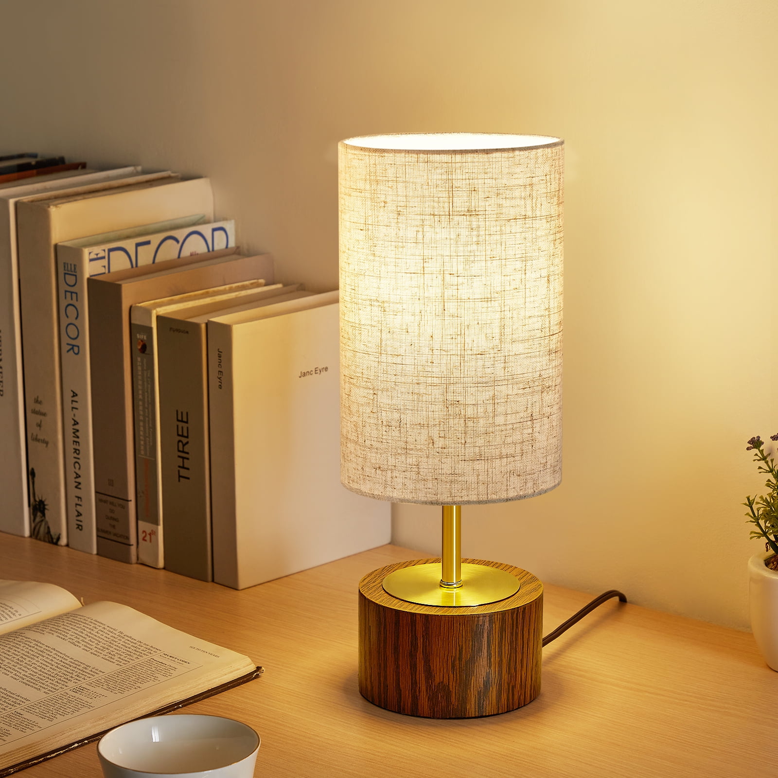NATYSWAN Small Table Lamps for Bedroom,Modern Touch Lamps Set of 2 with USB Ports and Fabric Shade, Minimalist Desk Lamp for Living Room Office Dorm Kids Room