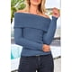 thumbnail image 3 of Suéter PRETTYGARDEN de punto acanalado azul con escote hombros descubiertos talla L, 3 of 8