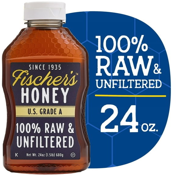 Fischers Honey Local100% US Grade "A", Raw and Unfiltered Honey, 24 oz Squeeze Bottle