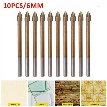 

BUYISI 10pc 6mm Titanium Glass Drill Bit Cross Spear Point Head For Wall Ceramic Tile