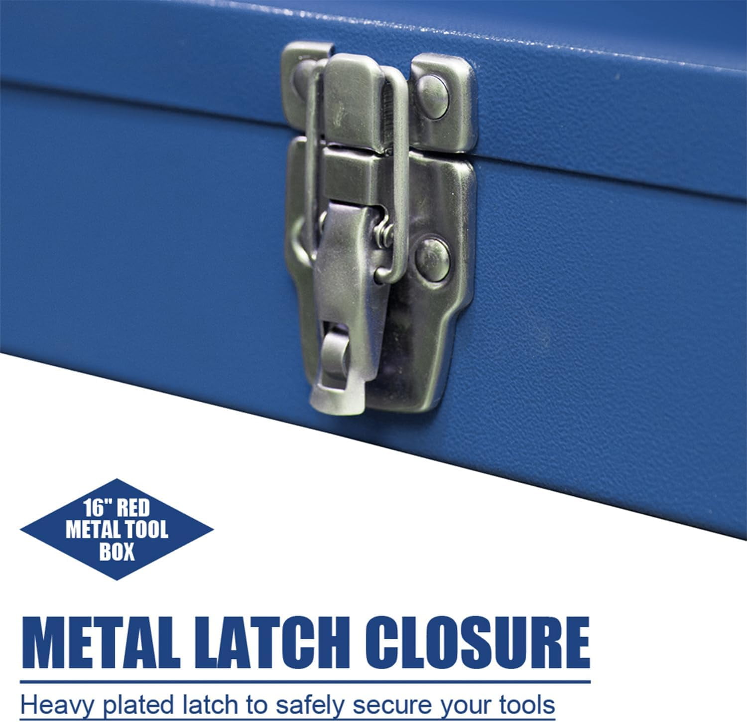 HPDMC Metal Tool Box - 16" Heavy Duty Steel Toolbox with Metal Latch - Portable Hip Roof Style Mechanic Tool Boxes for car, truck, tractor, house use, Blue
