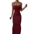 thumbnail image 2 of xiaxaixu Femmes Bodycon Midi Robe, Spaghetti Sangle Robe de Cocktail de Couleur Unie, 2 of 9