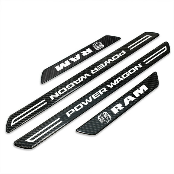 iPick Image for RAM Power Wagon Black Real Carbon Fiber 4 Pcs Universal Car Door Sill Step Protector Kick Plates, Set of 4, Official Licensed