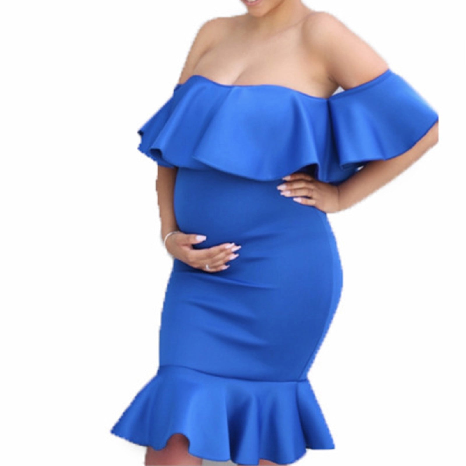 Fesfesfes Maternity Dress for Photoshoot Off Shoulder Mermaid Style