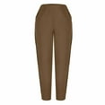 thumbnail image 7 of Dezsed Cotton Linen Pants Women Elastic High Waist Tapered Lounge Pants Casual Summer Loose Ankle Trouser with Pockets Brown 2XL, 7 of 7