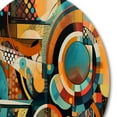 thumbnail image 4 of Designart "Geometric Vibrations Orange and Blue III" Modern Geometric Metal Round Wall Decor, 4 of 5