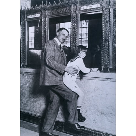 AP Giannini Helps Child Actor Jackie Coogan Up To The TellerS Window At The Bank Of Italy Renamed Bank Of America After A 1928 Merger  CooganS Earnings Were Squandered By His Mother And Stepfather