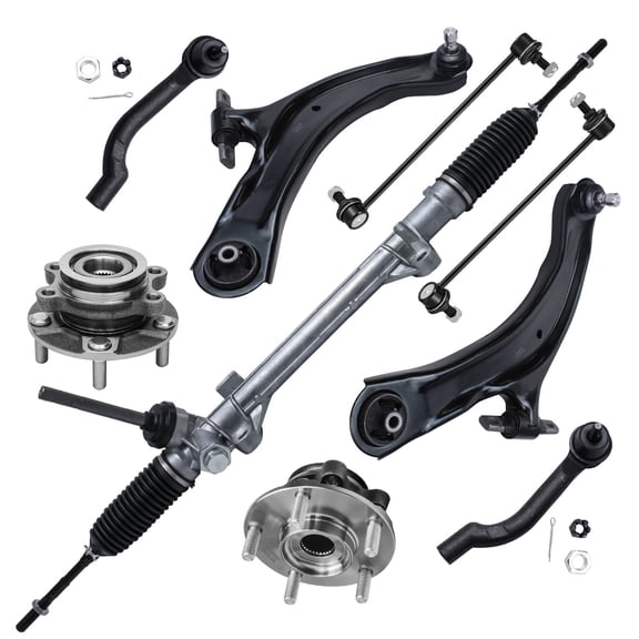 Detroit Axle - 9pc Steering Rack and Pinion Kit for 2008 2009 2010 2011 2012 2013 Nissan Rogue 2014-2015 Rogue Select, Rack and Pinion Wheel Bearing Hubs Lower Control Arms Sway Bars Replacement