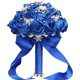 thumbnail image 2 of Nvzi Ramo de novia para boda, dama de honor, rosa de satén, perlas artificiales, cintas de satén, ramo de flores para boda, morado oscuro, 2 of 5