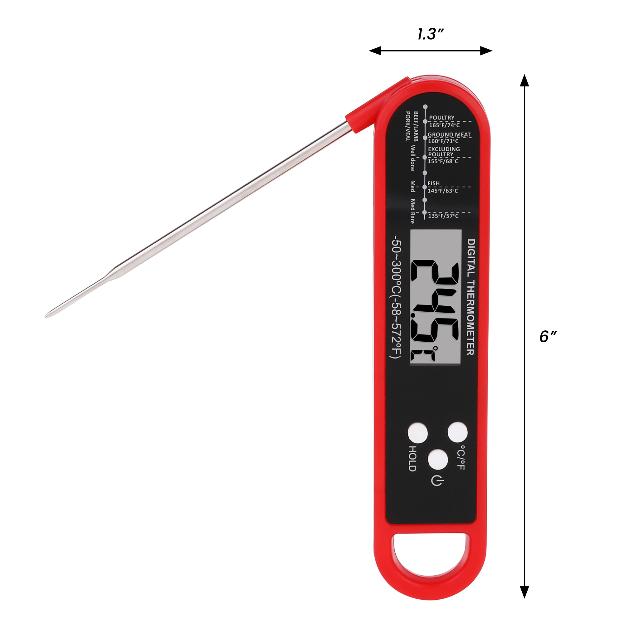 Unique Bargains Foldable Instant Read Cooking Thermometer Red 6.0x1.3x0.7 inch
