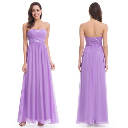 Ever-Pretty Womens Long Maxi A Line Strapless Chiffon Summer Bridesmaid Wedding Guest Dresses for Women 07057 Lavender US 4