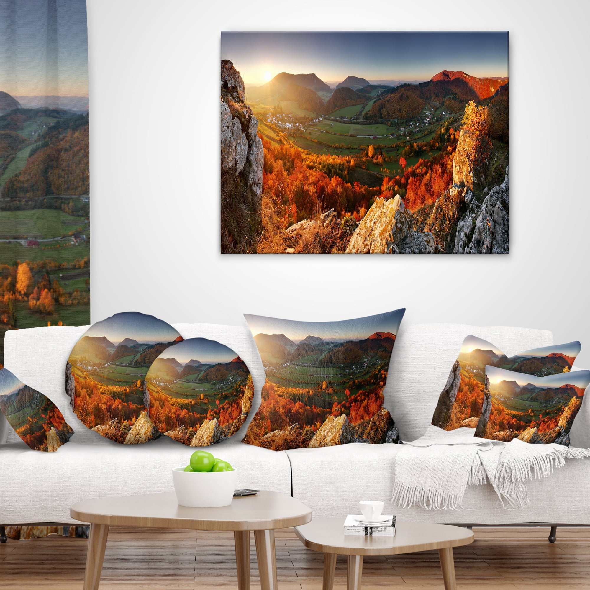 Designart Autumn Mountains Panorama - Photography Throw Pillow - 12x20