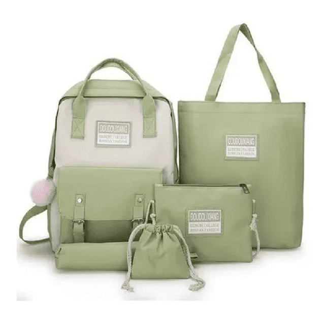 Set de 5 Mochilas y Bolsas Escolares Verde Claro Malubero Malu1273
