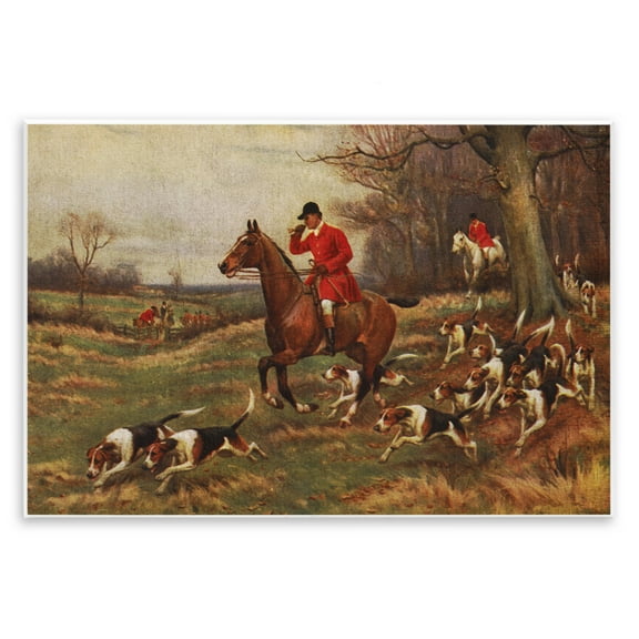Stupell Industries Vintage Hunting Party Dogs People Painting Unframed Art Print Wall Art, 15 x 10
