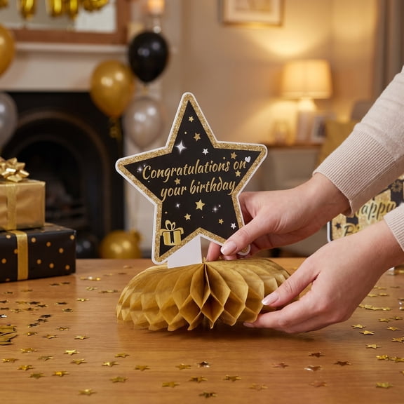 BESTYASH 9-Piece Golden Honeycomb Birthday Decorations Set for First Birthday Party Table Centerpieces