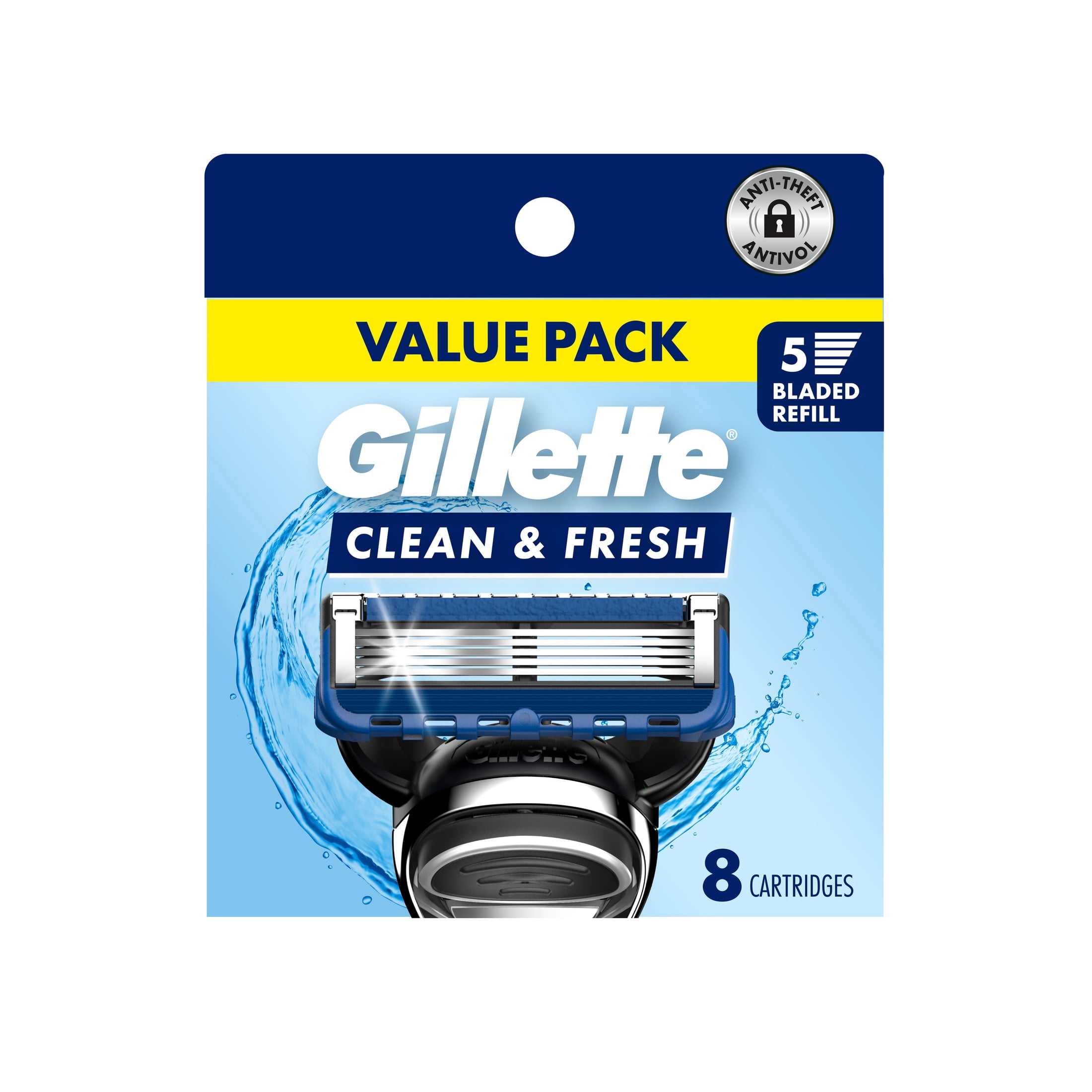 Gillette Men's Razor Refills, Clean & Fresh, 8 Blade Refills