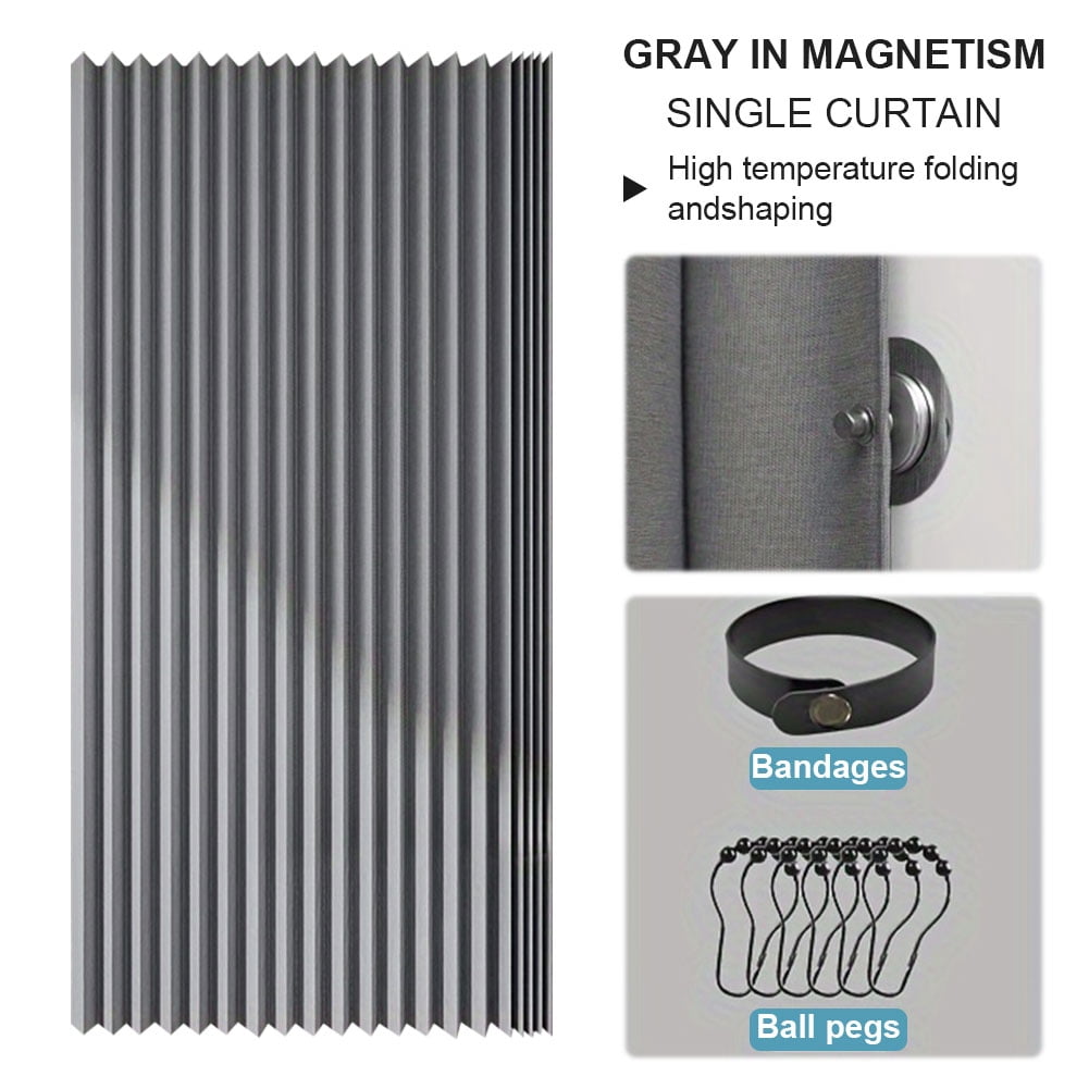Foldable Magnetic Shower Curtain |Grey Dual-Side Magnetic 180×200cm, Tool-Free Waterproof, RV/Bathroom Dry-Wet Separation Partition Curtain
