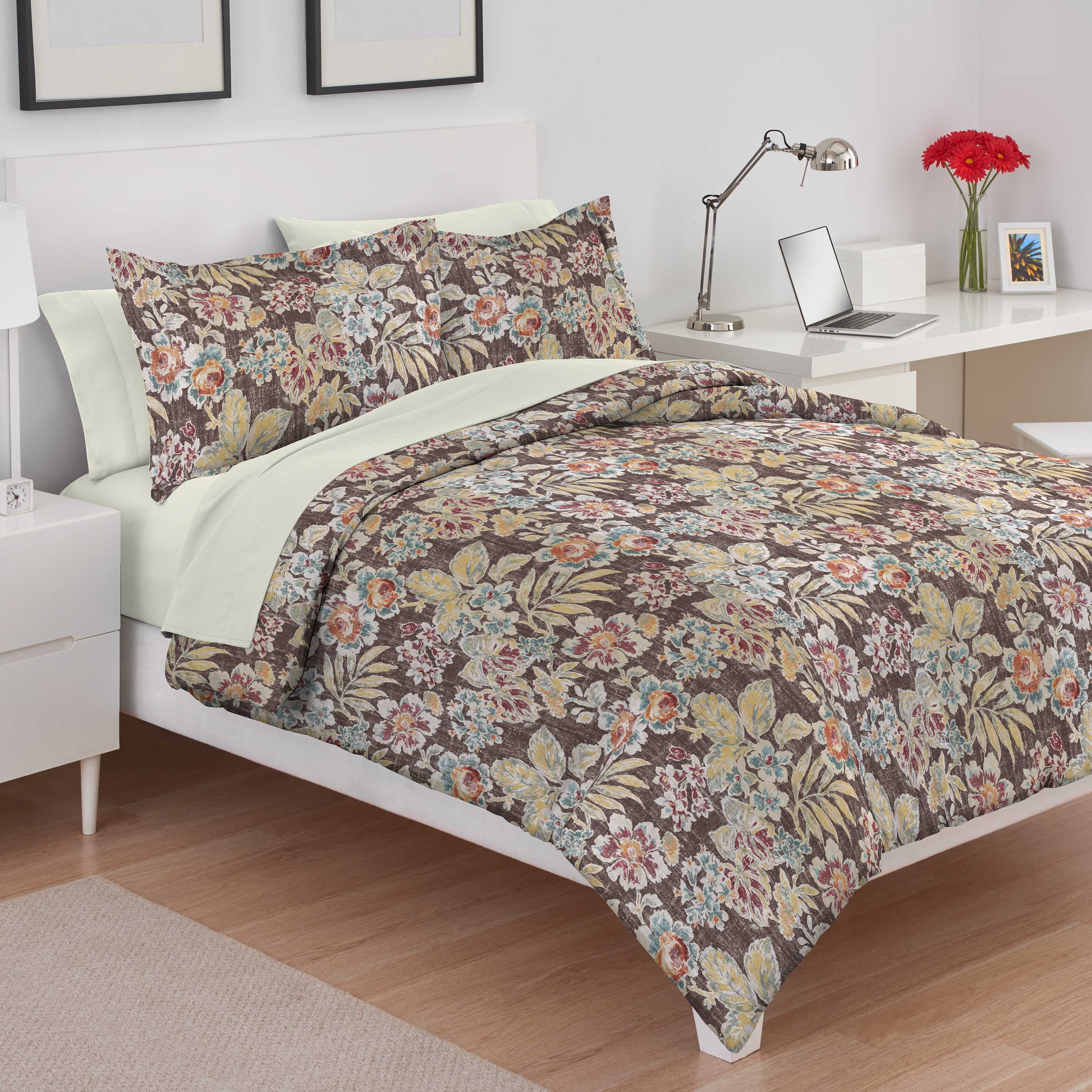 Martex Abigail Full/Queen Brown Floral Comforter Set