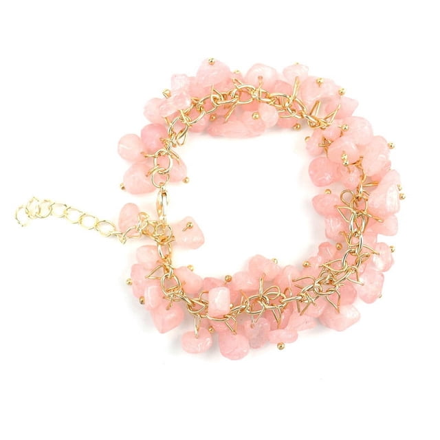 Nvzi Pulsera de cuentas hecha a mano, pulsera de gota de agua de piedra triturada con borlas de cristal de piedra natural irregular (rosa)